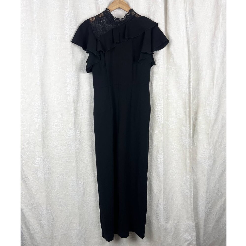 Ted Baker London lace mockneck ruffle mix-print jumpsuit black Victorian goth